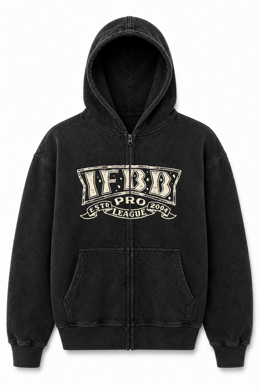 IFBB PRO LEGACY ZIP-UP DISTRESSED HOODIE