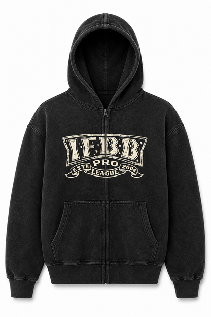 IFBB PRO LEGACY ZIP-UP DISTRESSED HOODIE