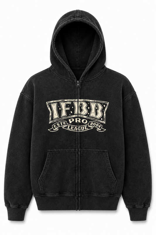 IFBB PRO LEGACY ZIP-UP DISTRESSED HOODIE