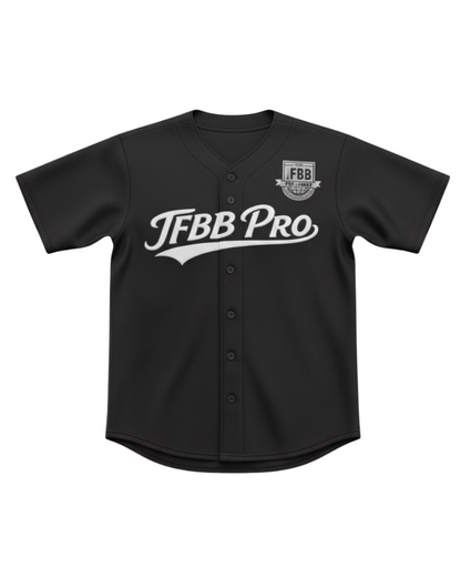 Black baseball jersey with 'TFBB Pro' logo on a white background