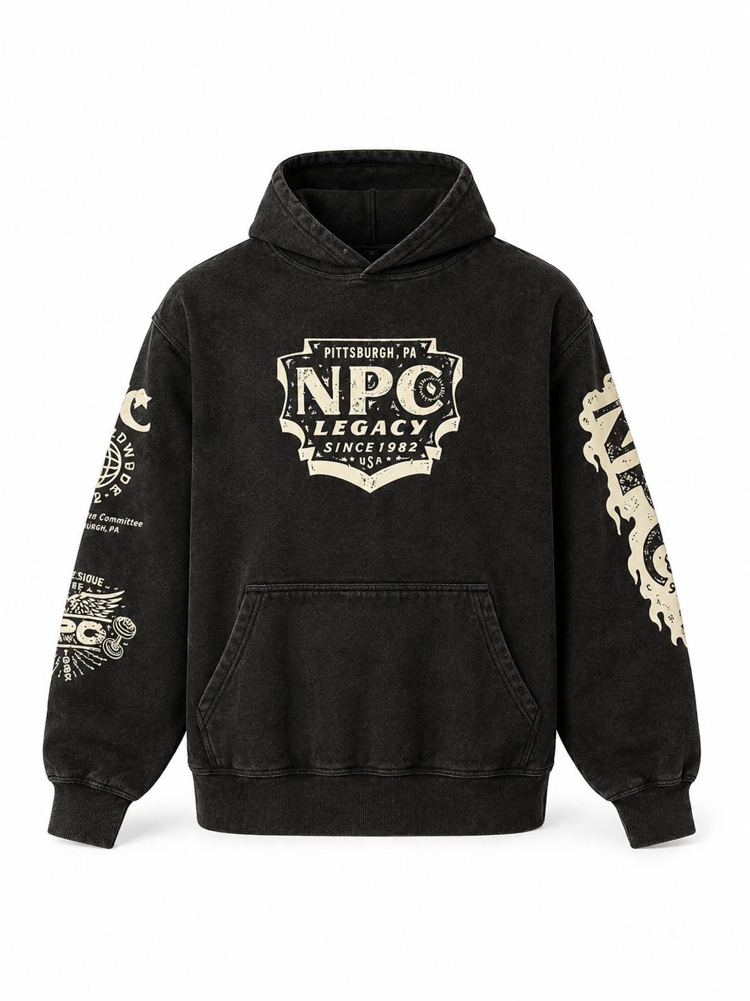 NPC LEGACY DISTRESSED HOODIE - OBSIDIAN BLACK