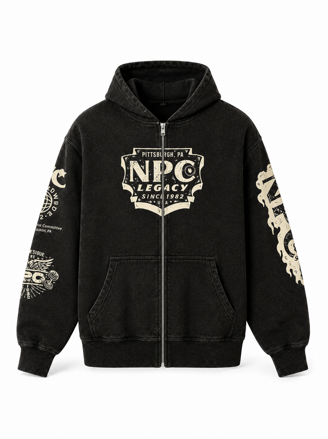 NPC LEGACY ZIP-UP DISTRESSED HOODIE