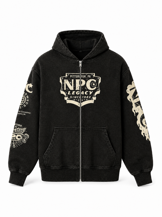NPC LEGACY ZIP-UP DISTRESSED HOODIE